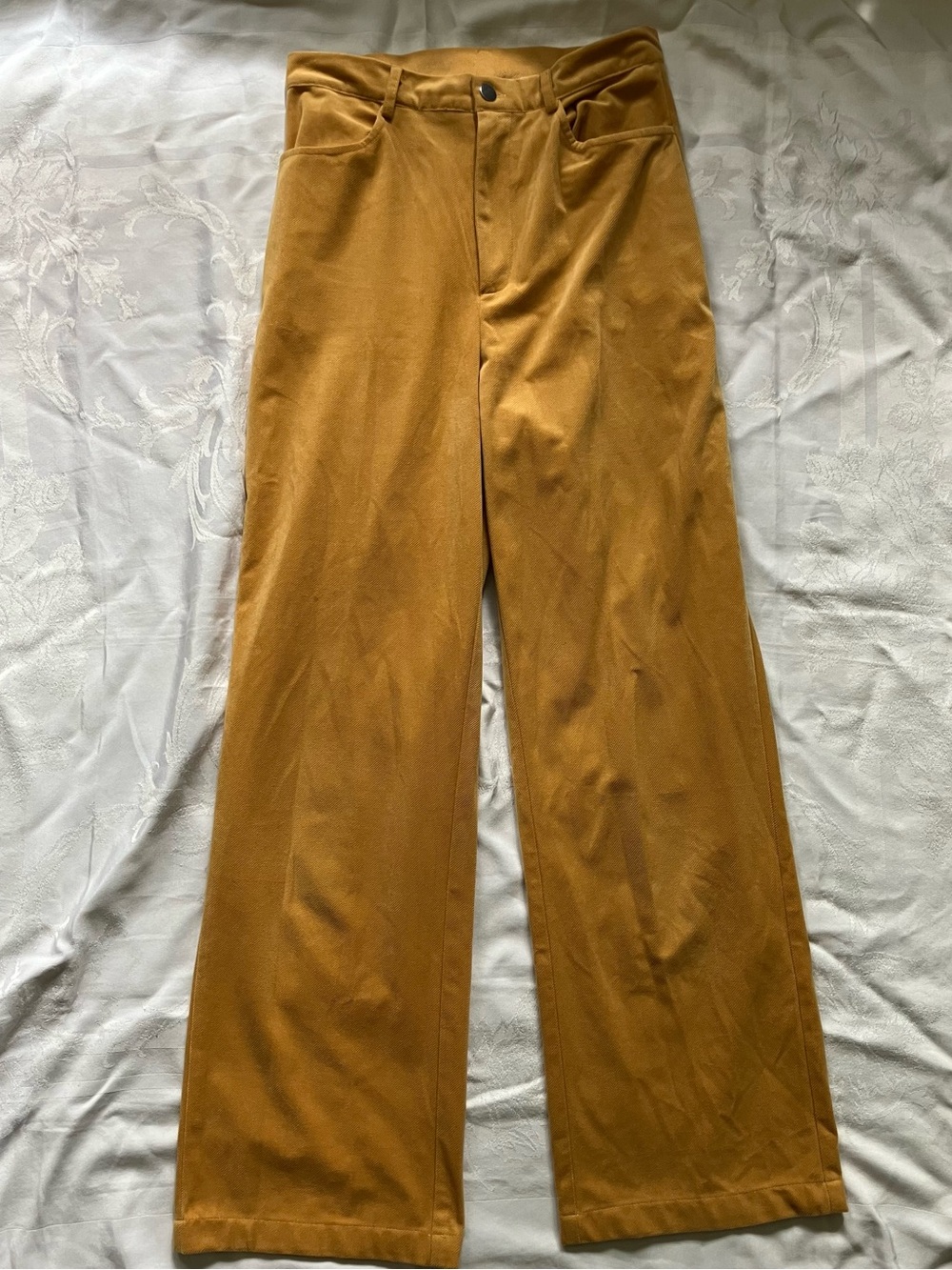 Cider Velvet High-waist Yellow Gold Wide Leg Trouser Pants